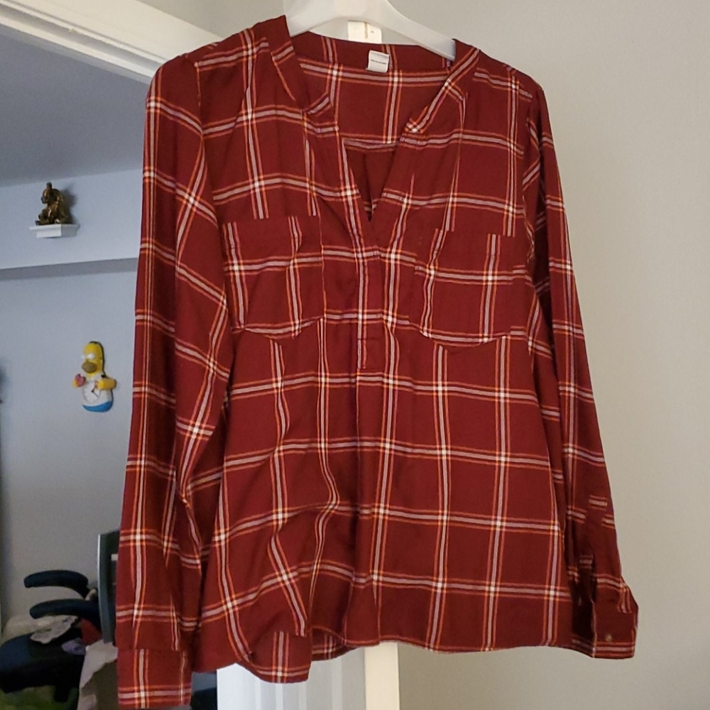 Half-Button Plaid Shirt